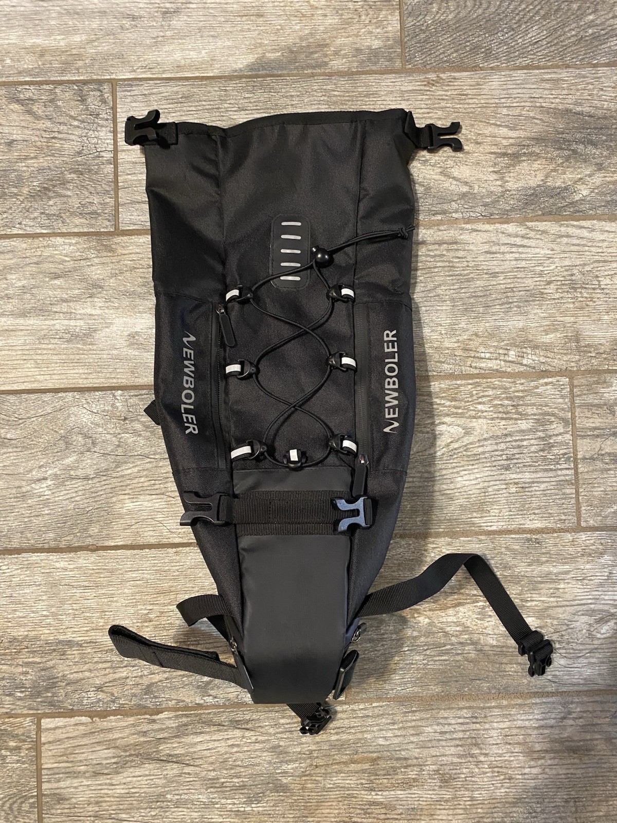 NEWBOLER Black Nylon Saddle Seat Bag Reflective Bands Lightweight Buckle Closure