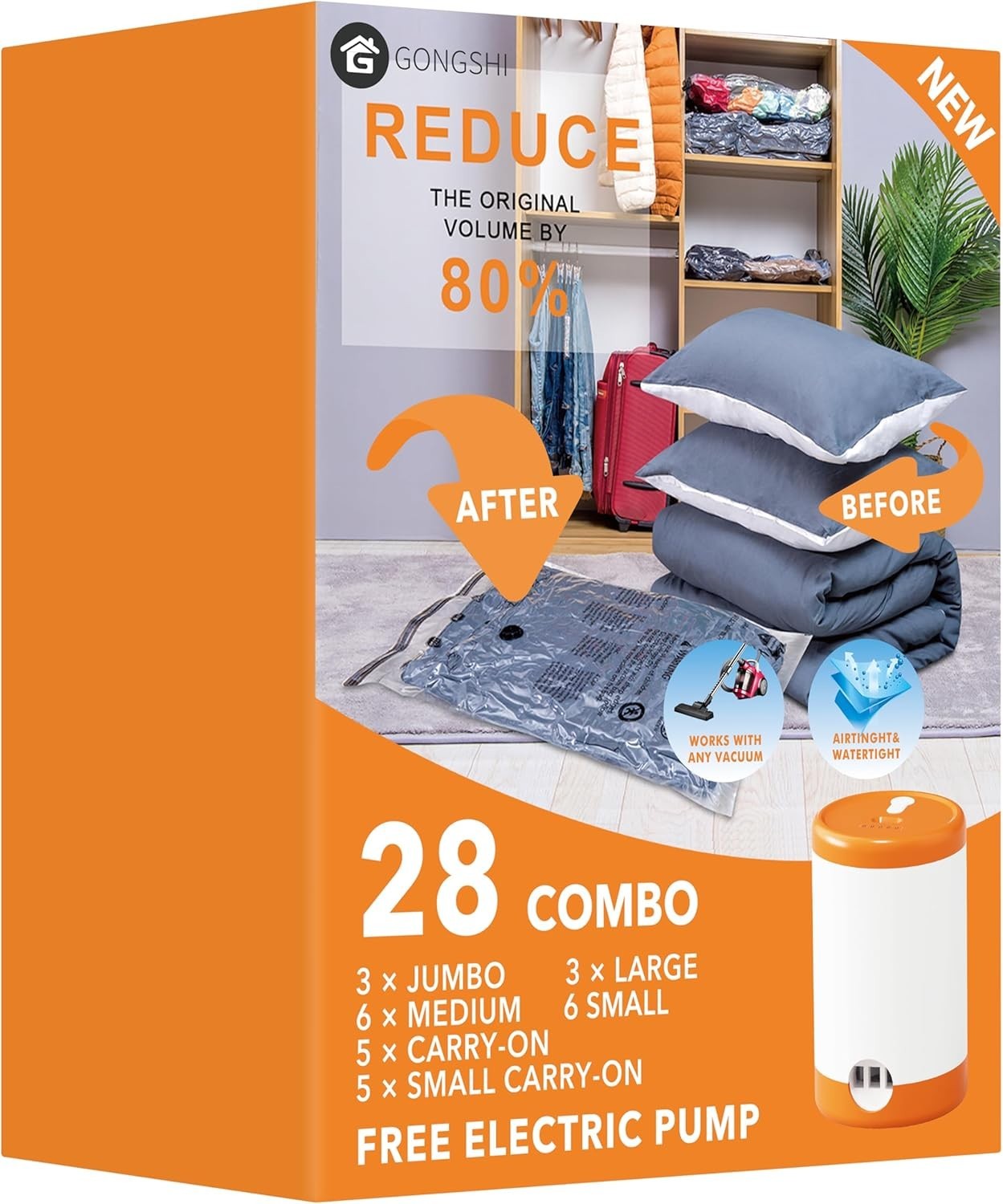 28 Pack Vacuum Storage Bags with Electric Pump, Plastic Packaging Bags,Space Sav