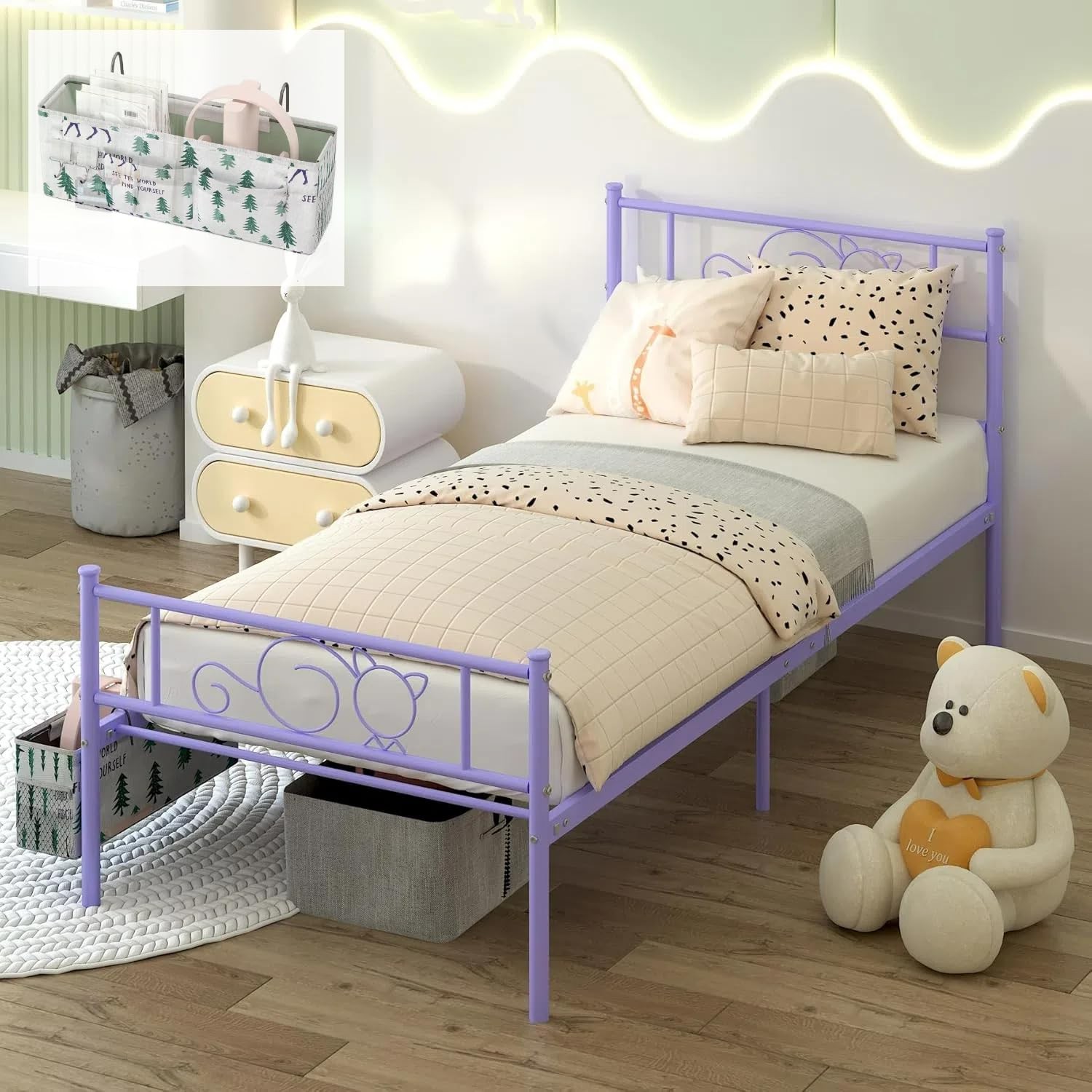 Twin Bed Frames Metal Platform Twin Size Beds Mattress Foundation with Headboard
