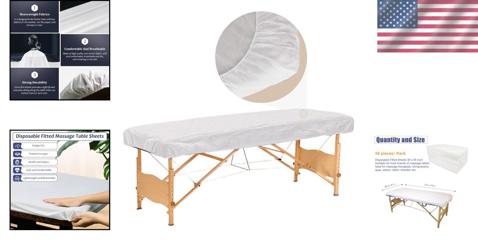 50PCS Disposable Massage Table Sheets, White, 36 x 85 Inch