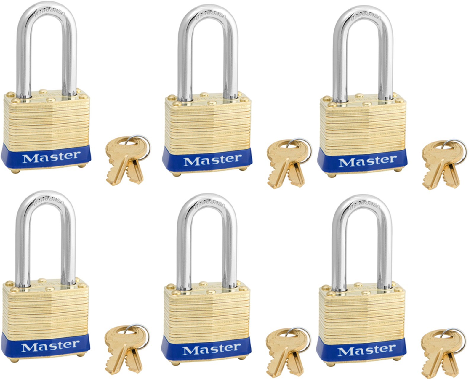 new Master Lock 4KALF A731 3202 Brass Set of 6 Keyed Alike