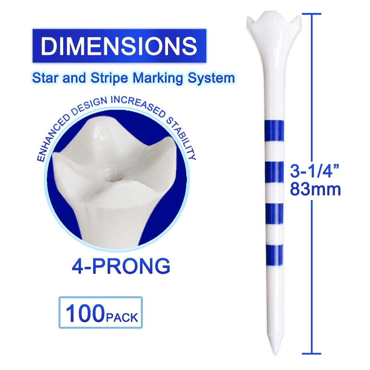 Golf Tees3 1/4" -100 Pack, Plastic Golf tees 3 1/4 inch 4-Prong Long Plastic ...