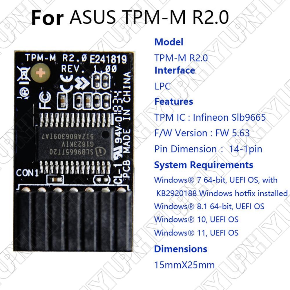 1 x TPM-M R2.0 Module (14-1 Pin) Trusted Platform Module LPC for ASUS TPM-M R2.0