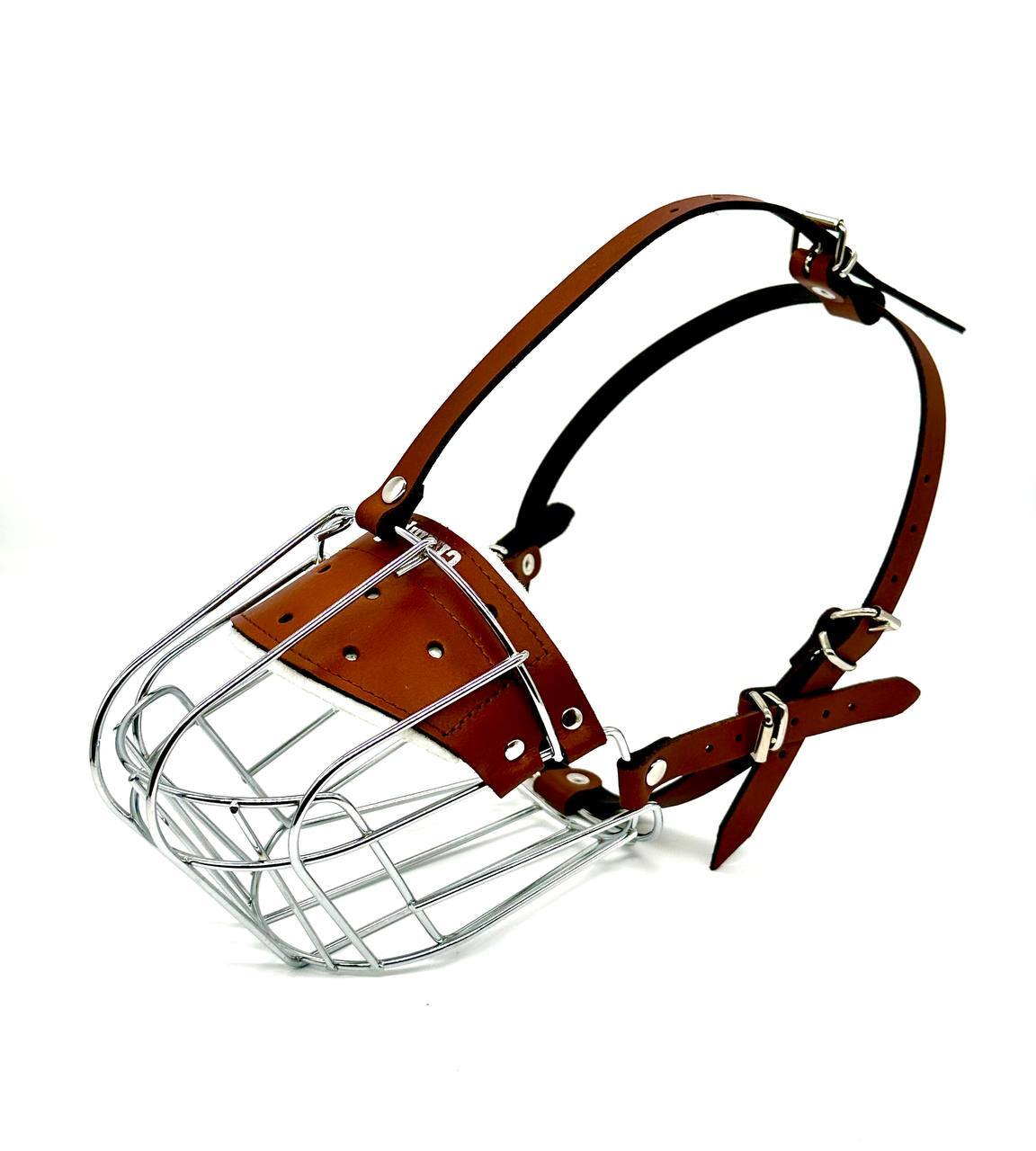 Large Leather & Metal Basket Dog Muzzle | Fits Amstaff, Pitbull, Staffy