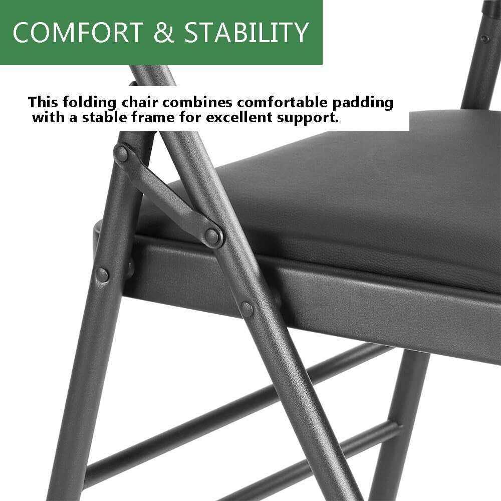 Vinyl Black Steel Frame Padded Folding Chair(4 PACK)