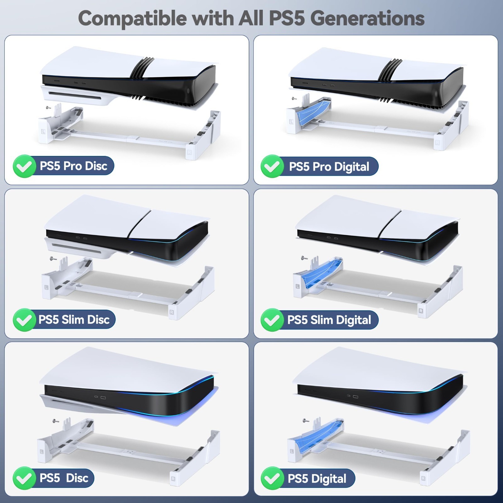 Horizontal Stand for PS5/Slim/Pro - Stable Base with Upgraded Support Rods & Sca