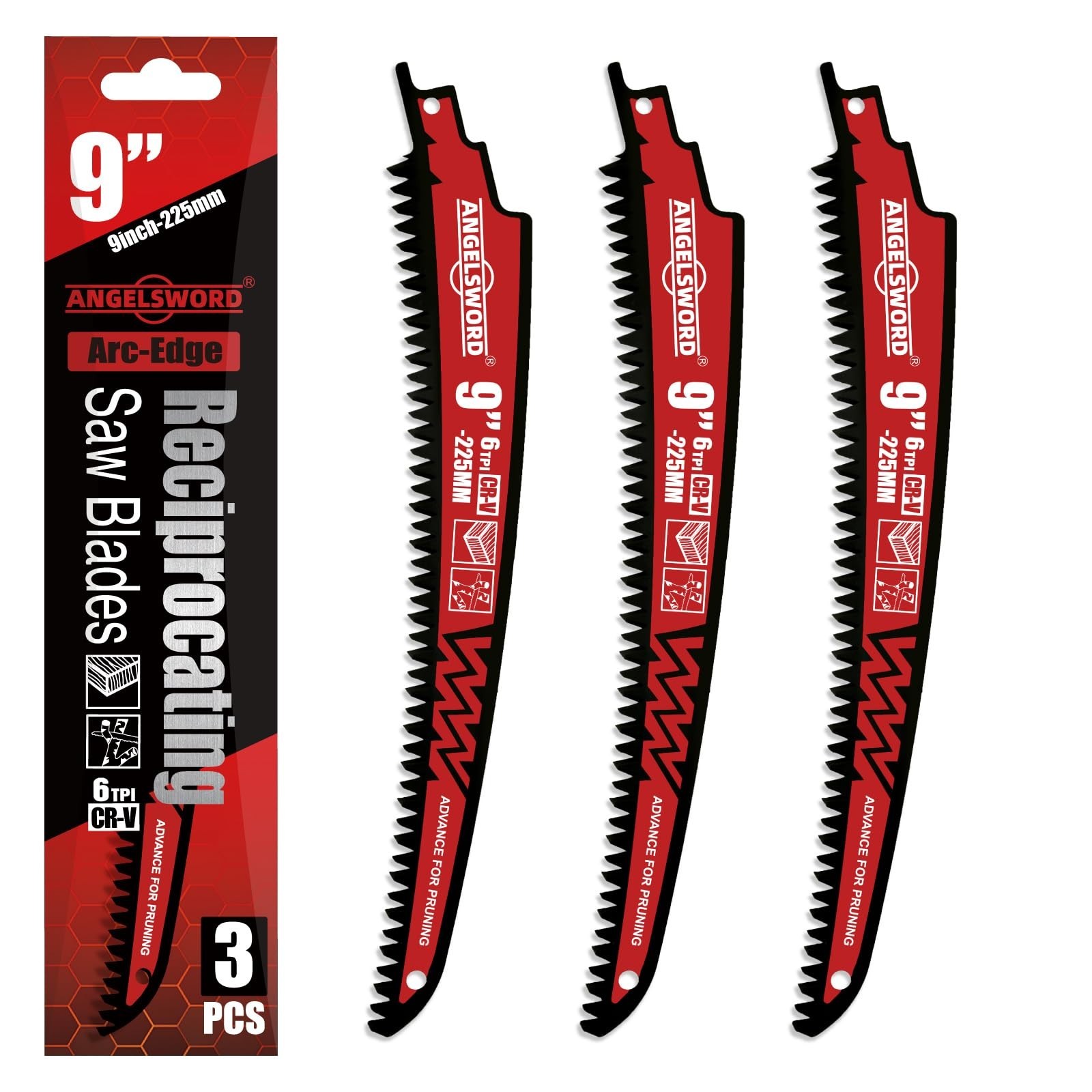 ANGELSWORD 9 Inch Arc Edge Reciprocating Saw Blade, 6TPI, Wood Pruning Saw Bl...