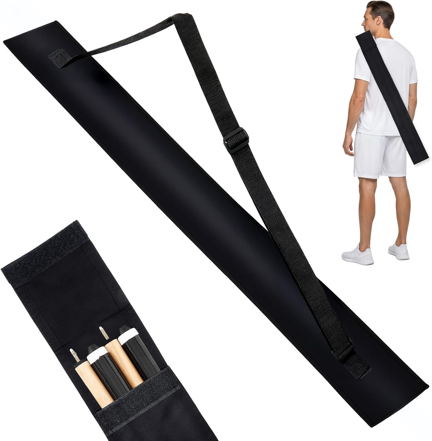 Pool Cue Case 2x2, Pool Stick Case for Holding 2 Butts & 2 Shafts Black Billiard