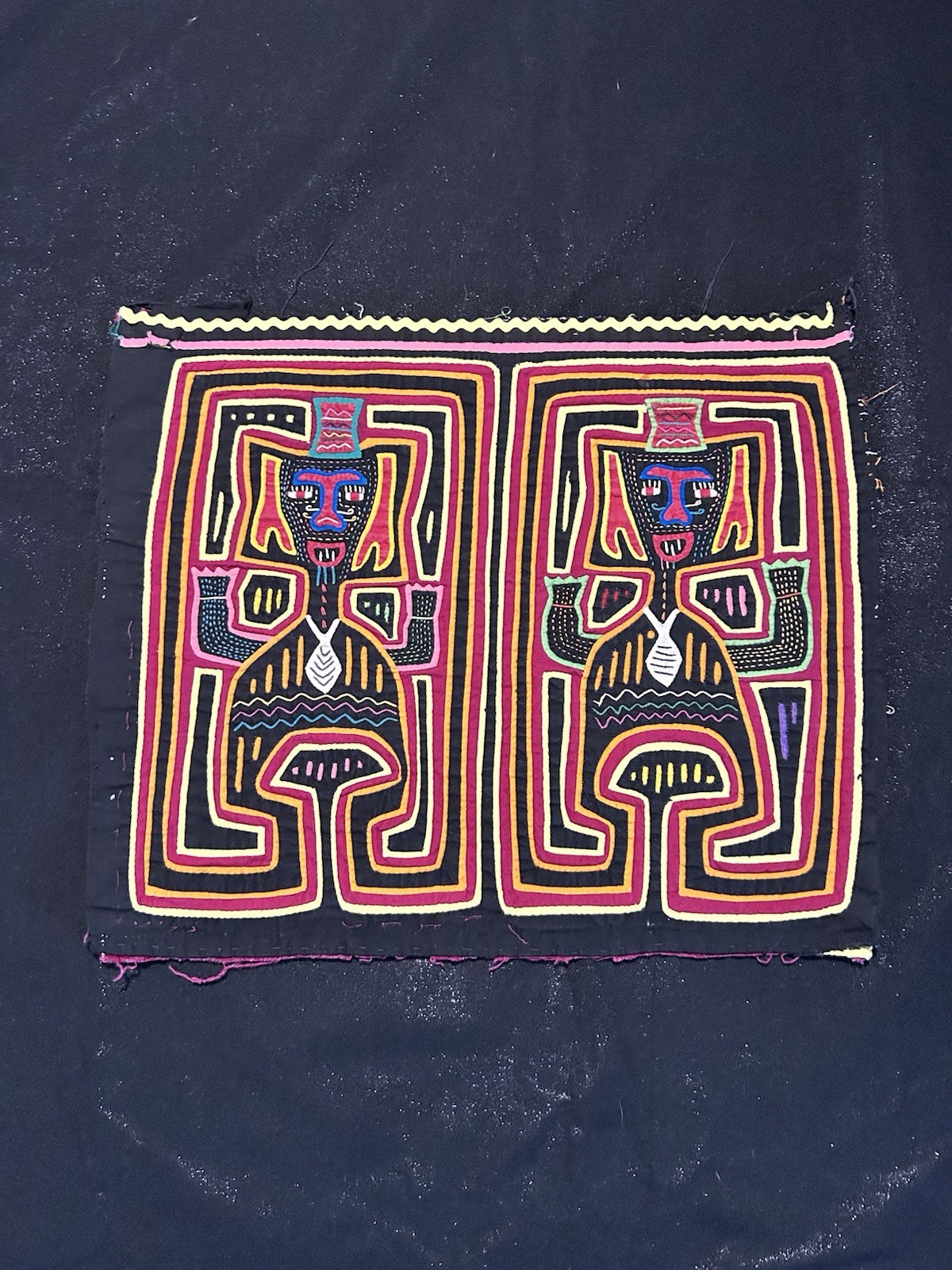Handmade Embroidery from Peru 1970s 13”x16”