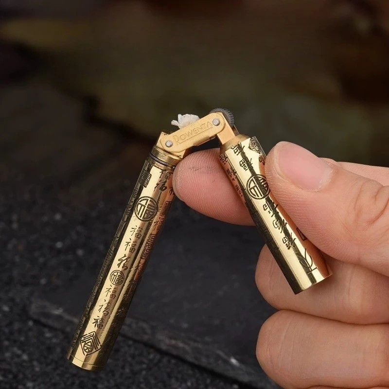 Cigar Size Stick Lighter Carved Portable Foldable Kerosene Lighter EDC Outdoor