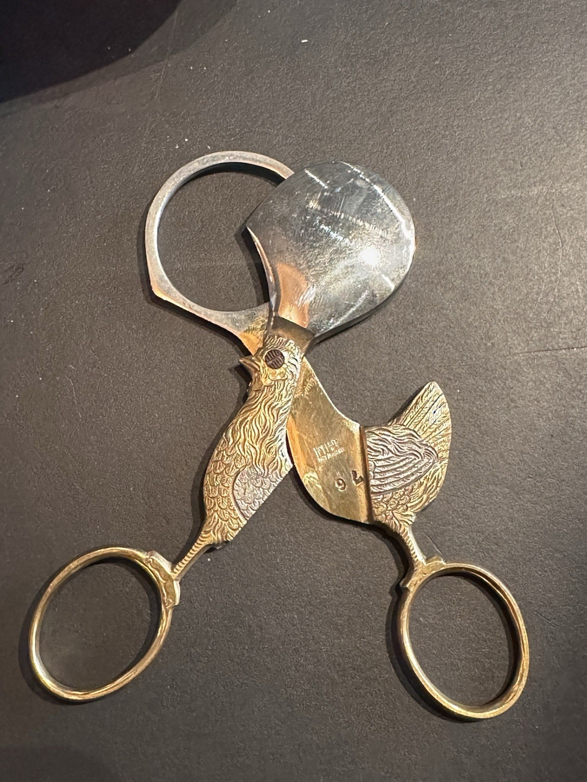 Egg Scissors Chicken Shaped Gold/Silvertone Made By Hoffritz NY Made in Germany