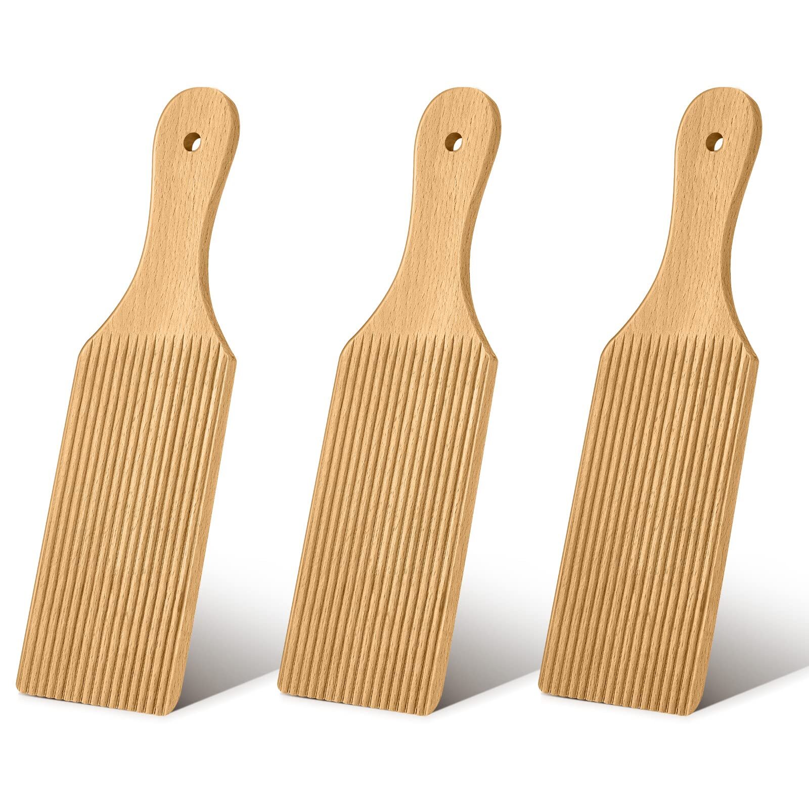3 Pcs Gnocchi Boards and Wooden Butter Paddles for Rolling Dough 9.1 x 2.8 in...