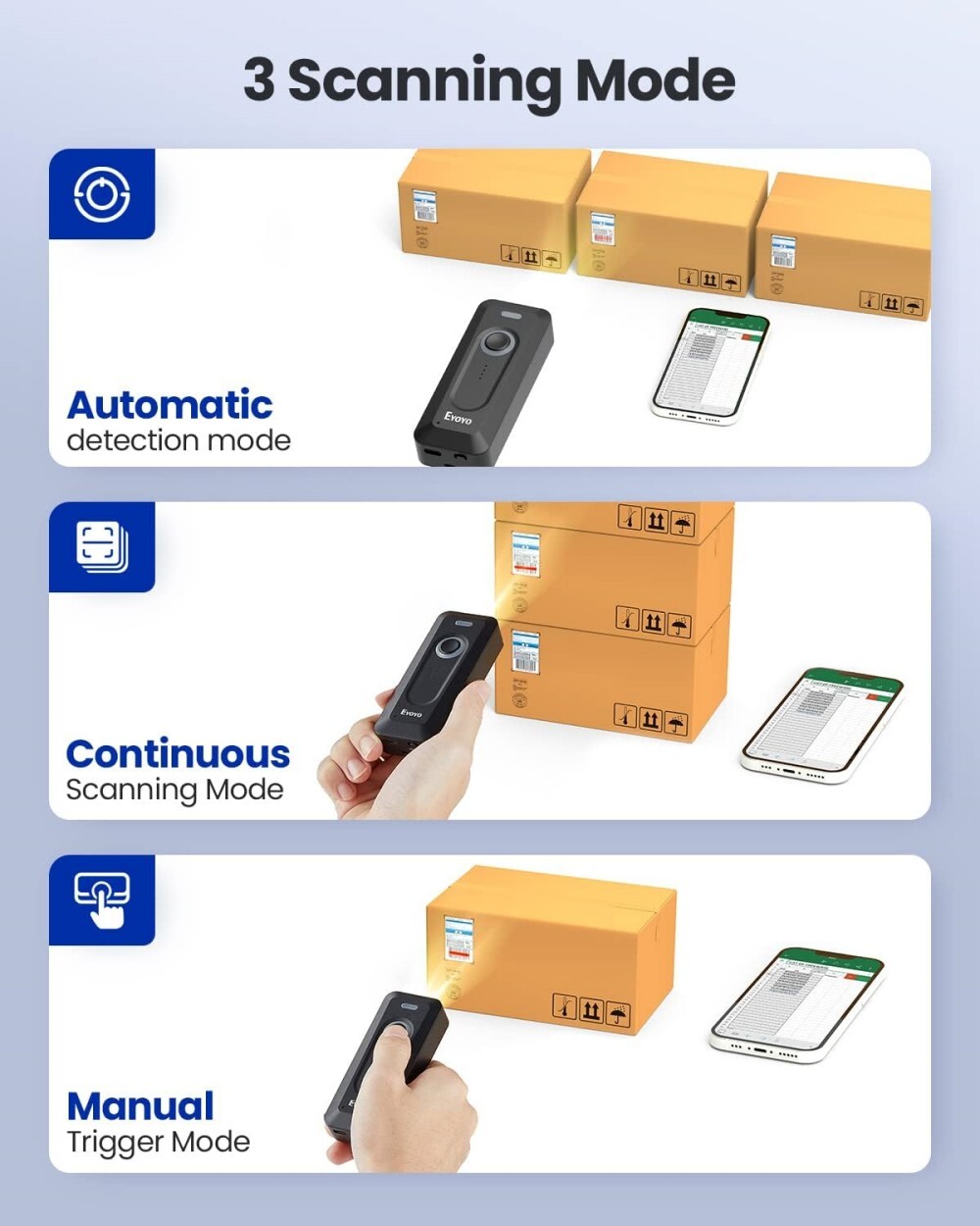 2D Bluetooth Barcode Scanner Wireless Portable Mini QR Bar Code Reader Used