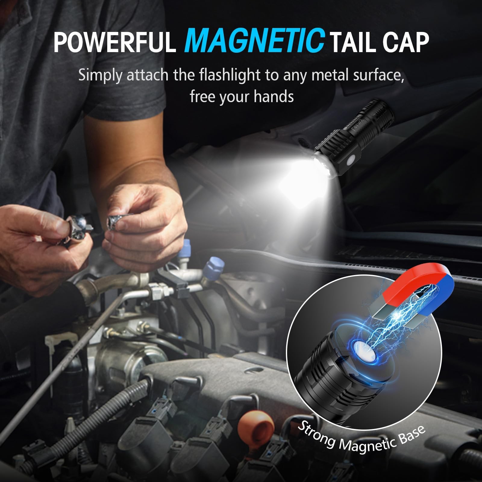 LETMY Rechargeable Mini Flashlights with Magnetic Base, 2 Pack 2 pack, Black