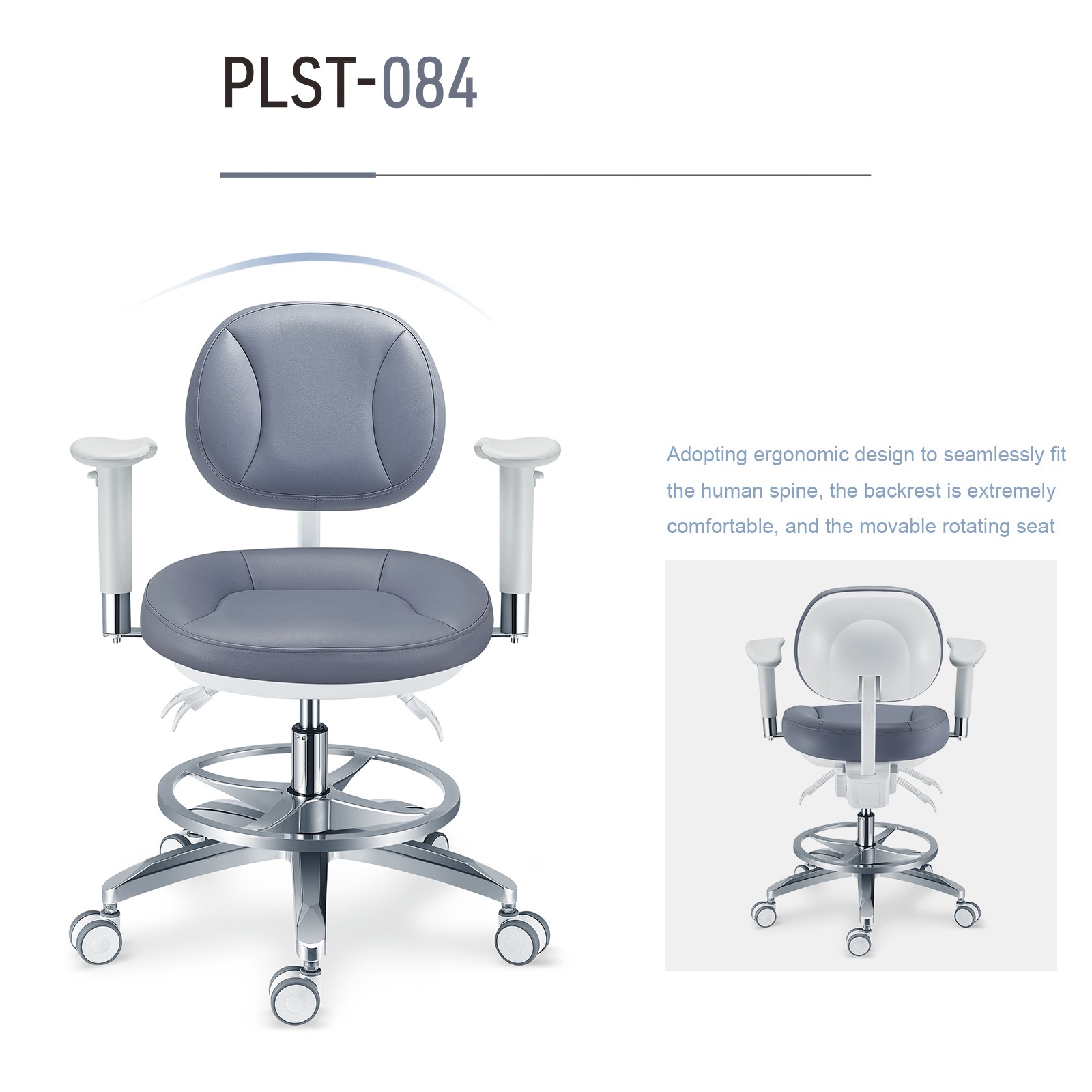 Dental Microscope Doctor's Chair with Armrest Ergonomic Dentist Stool Microfiber