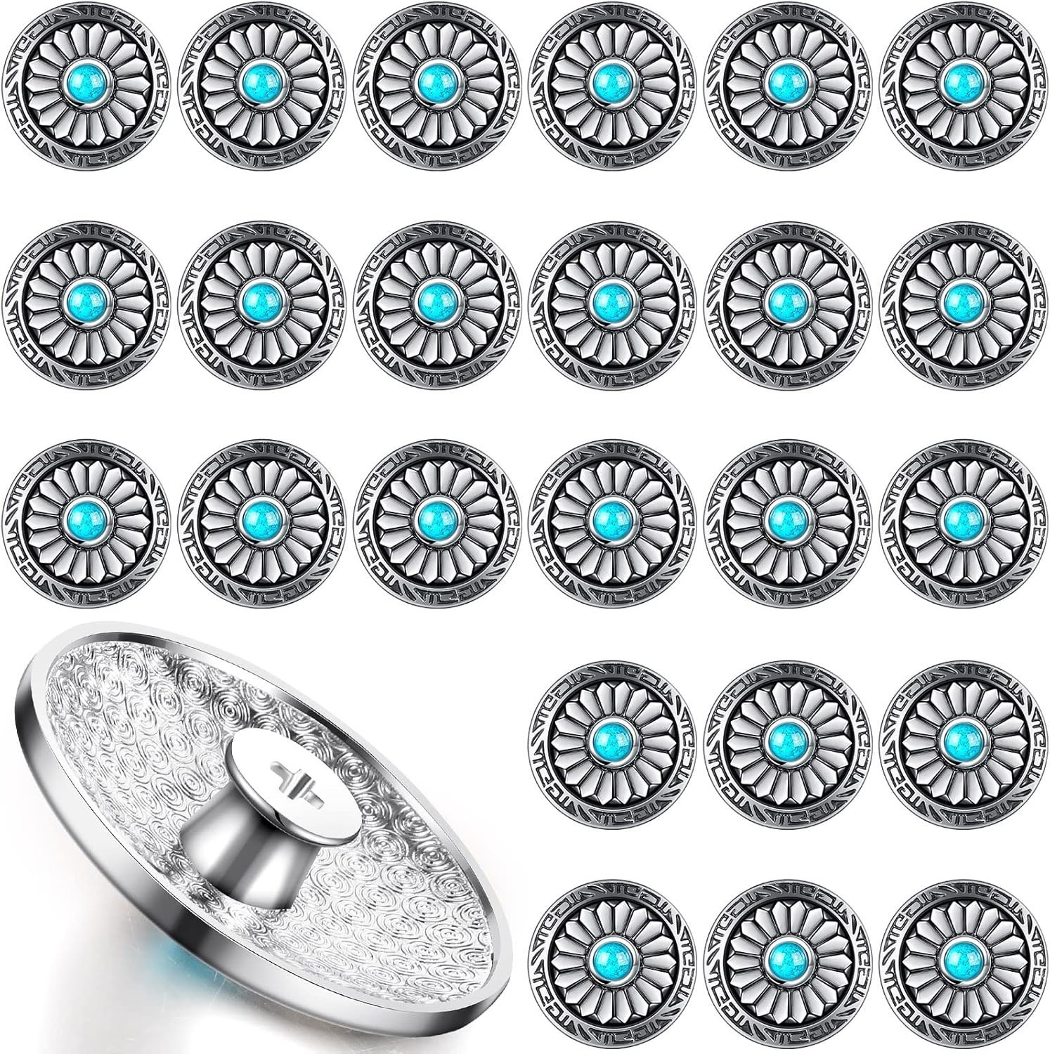 24 Pcs Faux Turquoise round Conchos Sunflower Decorative Buckle Metal Sunflower