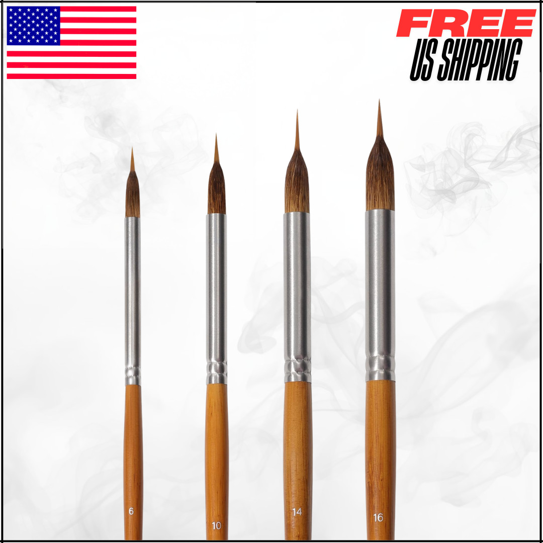 Watercolor Brushes Set Extended Needle Point Synthetic Long Pinhead Fine Tip 4PK