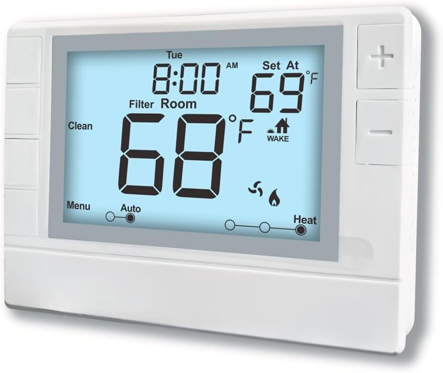 Programmable Thermostat for House, Single-Stage, 1 Heat/1 Cool, Energy-Saving...