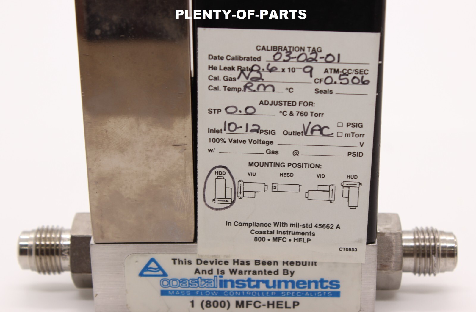 Unit Instruments Mass Flow Controller 1100 Series NF3 500psi Max 100SCCM
