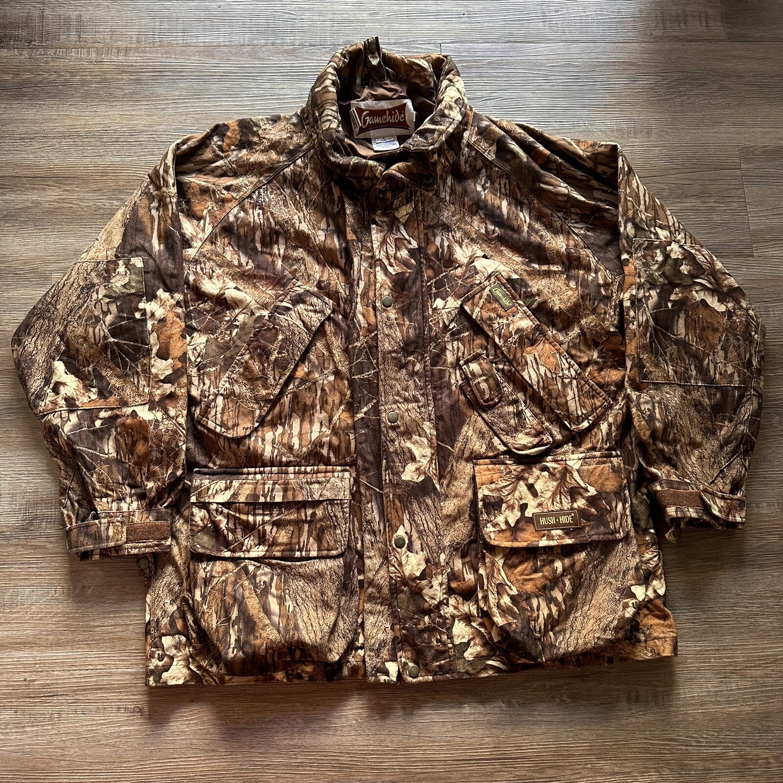 Gamehide Mossyoak Camo Jacket Mens Large Hush Hide Woodland Hunting Coat Pockets