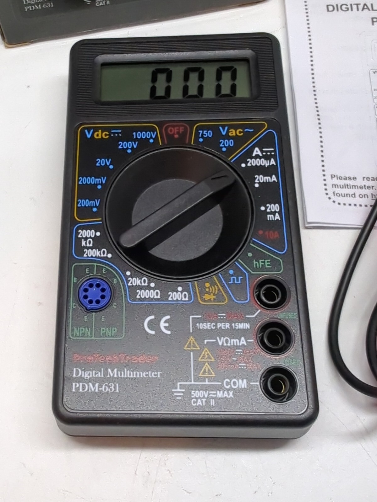 NEW Digital MultiMeter W/Leads AC/DC Easy Batteries Diode Continuity Transistor