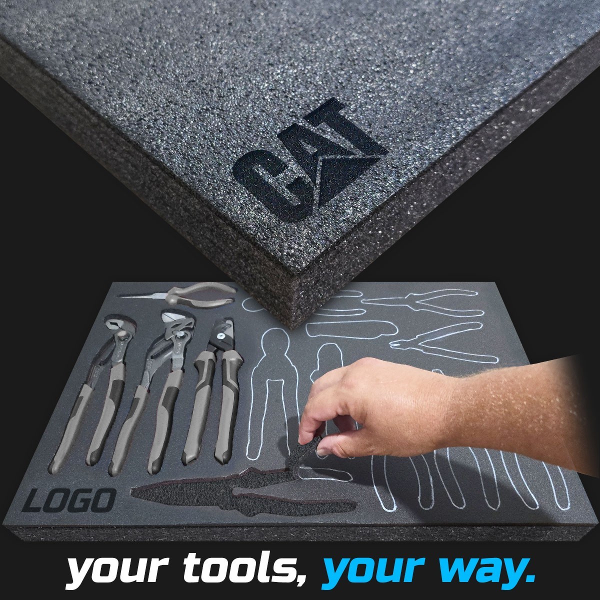 CAT dark shadow foam tool tray insert storage organizer toolbox tool kit set
