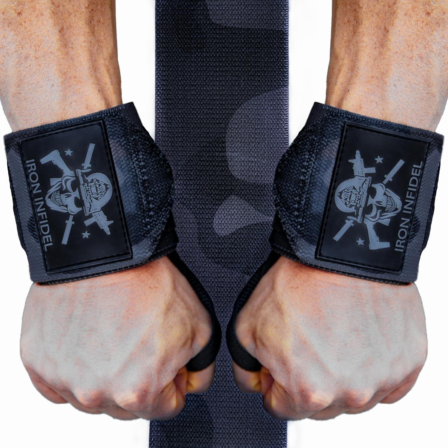 Durable Black Camo Wrist Wraps - Adjustable Support for Weightlifting & CrossFit