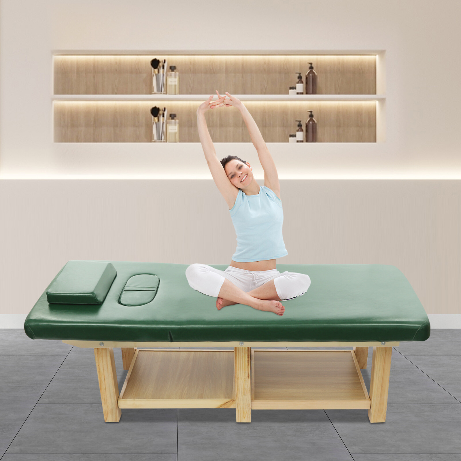 Green PU Massage Bed Physical Treatment Bed Backrest Adjustment Spa Facial Bed
