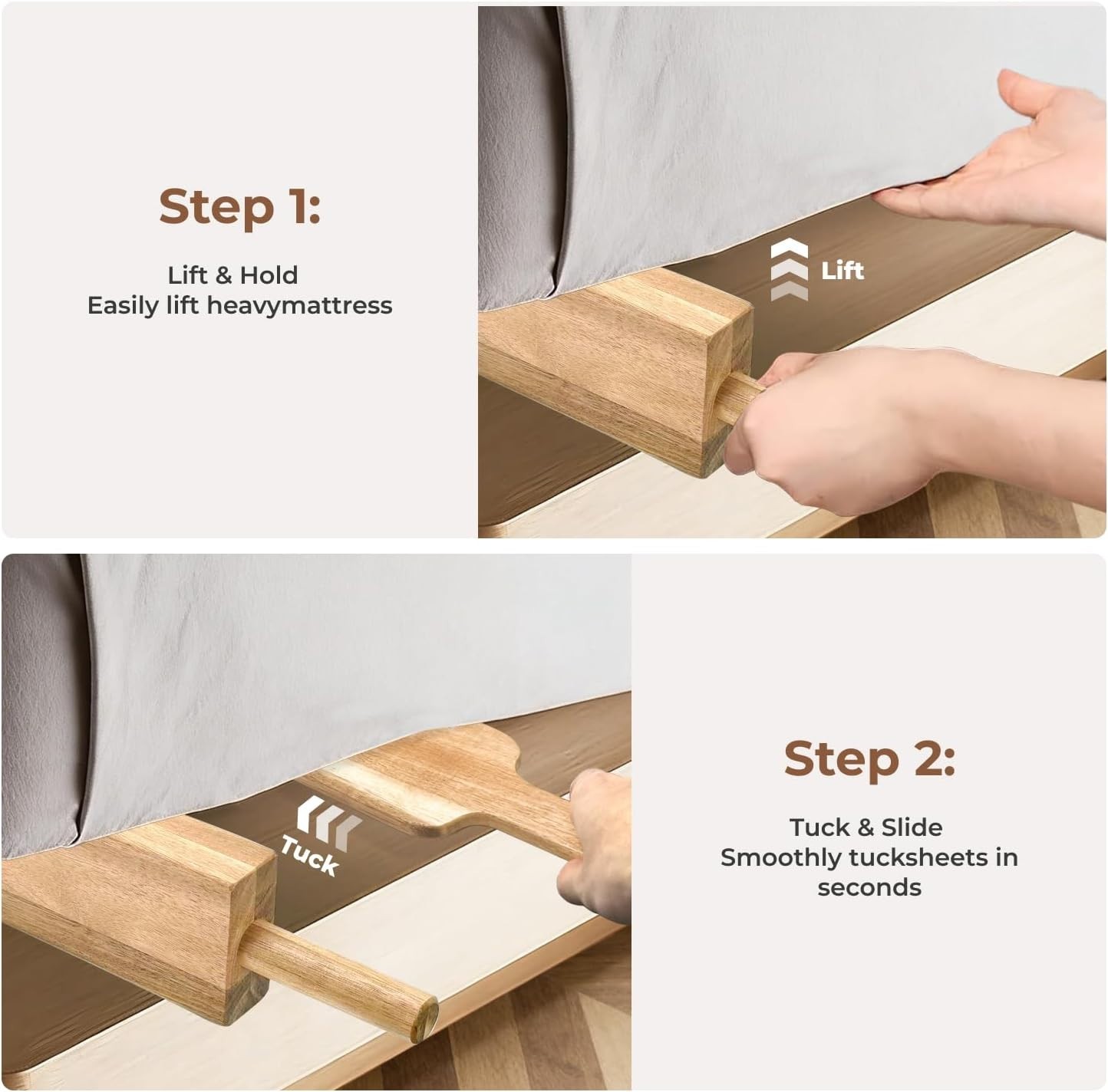 Ergonomic Acacia Bed Maker Set for Effortless Sheet Changes - Ideal for Seniors