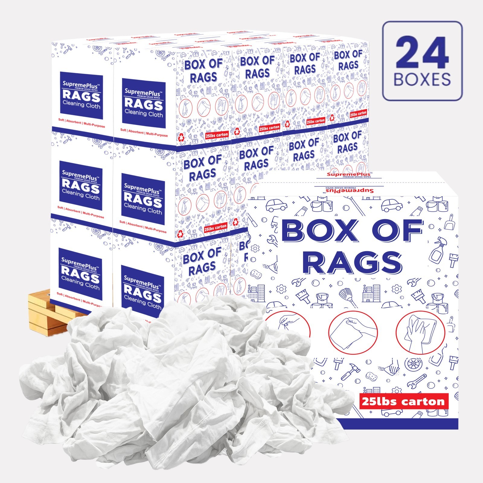 White Knit Cotton T-Shirt Rags 600 LB Pallet 24x25 LB Boxes - Cleaning Cloths