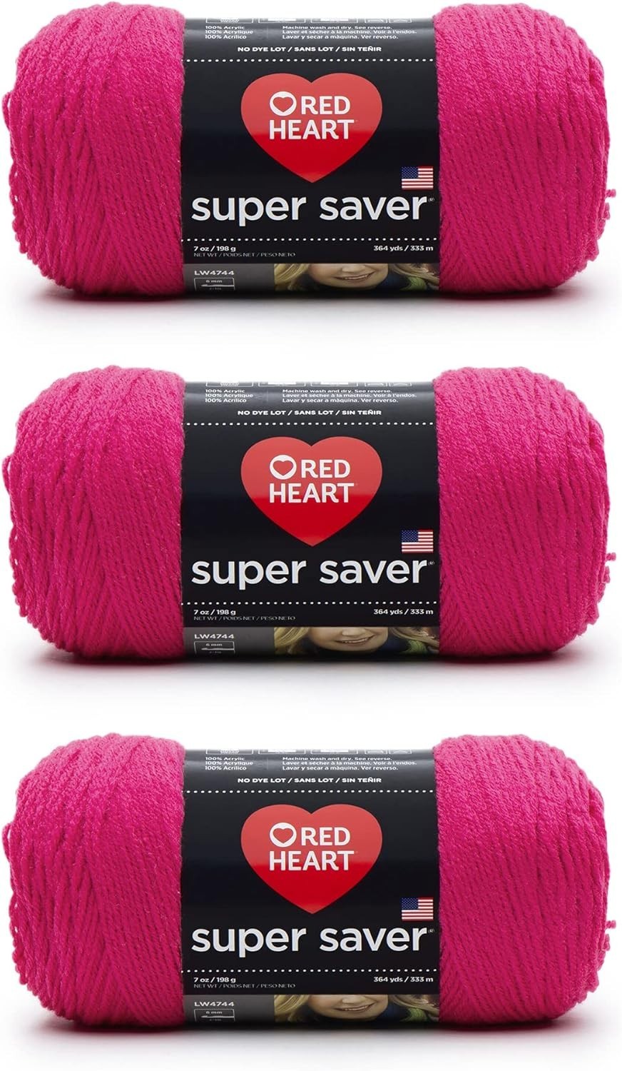Red Heart Super Saver Shocking Pink Yarn - 3 Pack of 198g/7oz Free Shipping