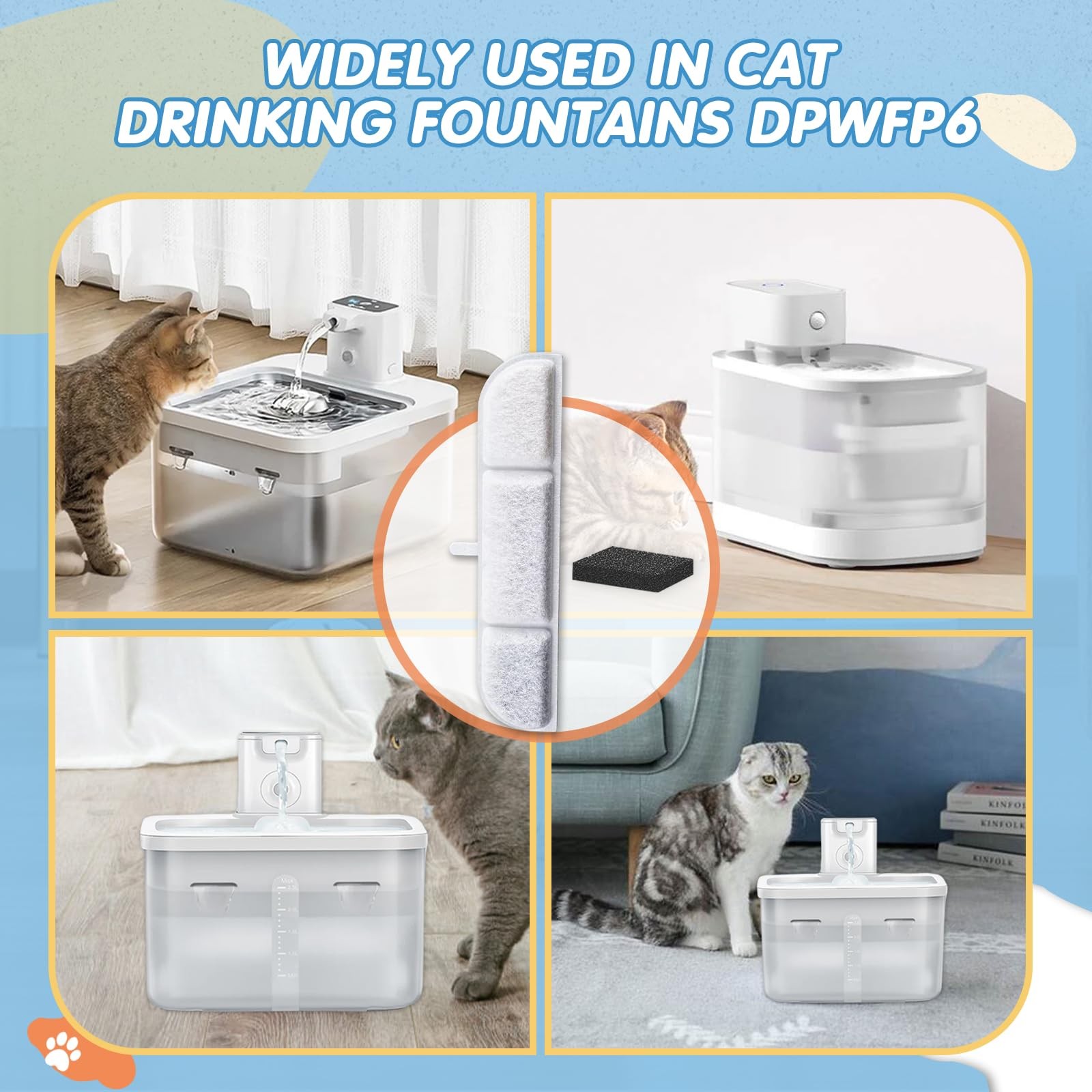 16 Packs Replacement Filters Compatible with Downy Paws Cat Water 16PCS