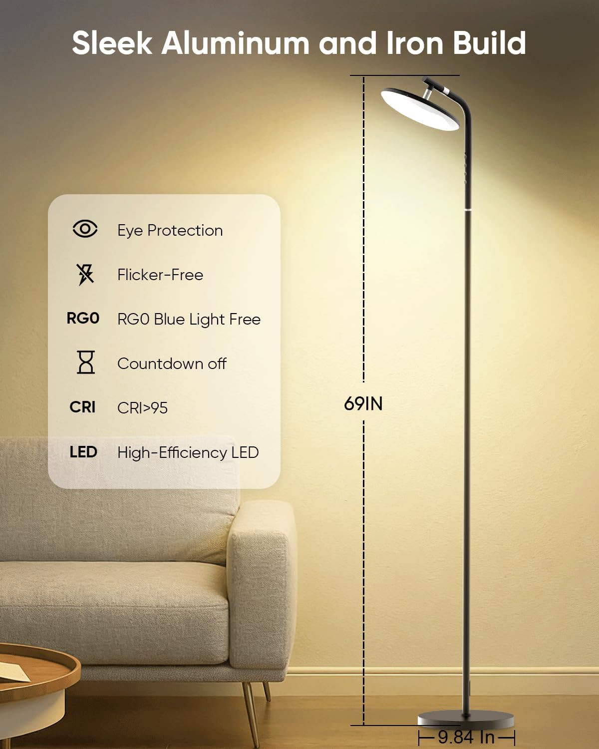 LED Floor Lamp, 36W Super Bright Standing Lamp with Remote &Touch Control, 69" S