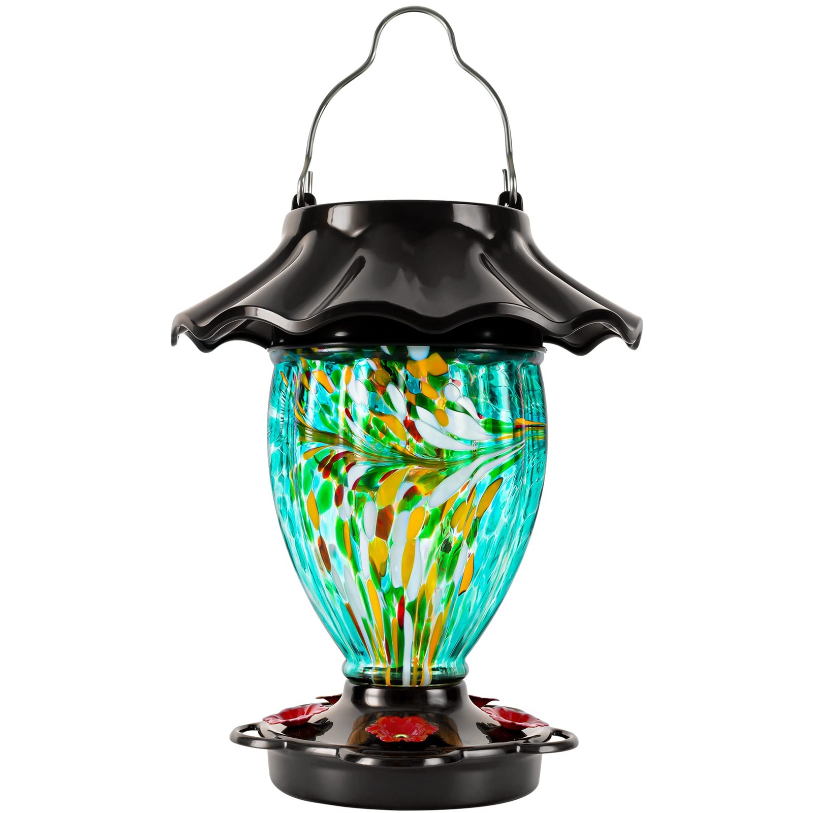 LUJII Solar Powered Color Changing Hummingbird Feeder for Outdoors Teal