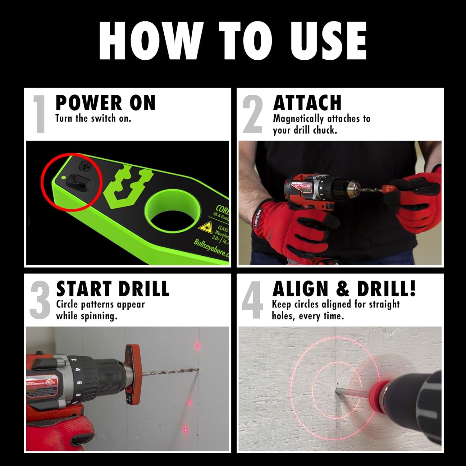 Drill Guide Magnetic Laser Alignment Compatible 2-8 Inch Bits BullseyeBore Core