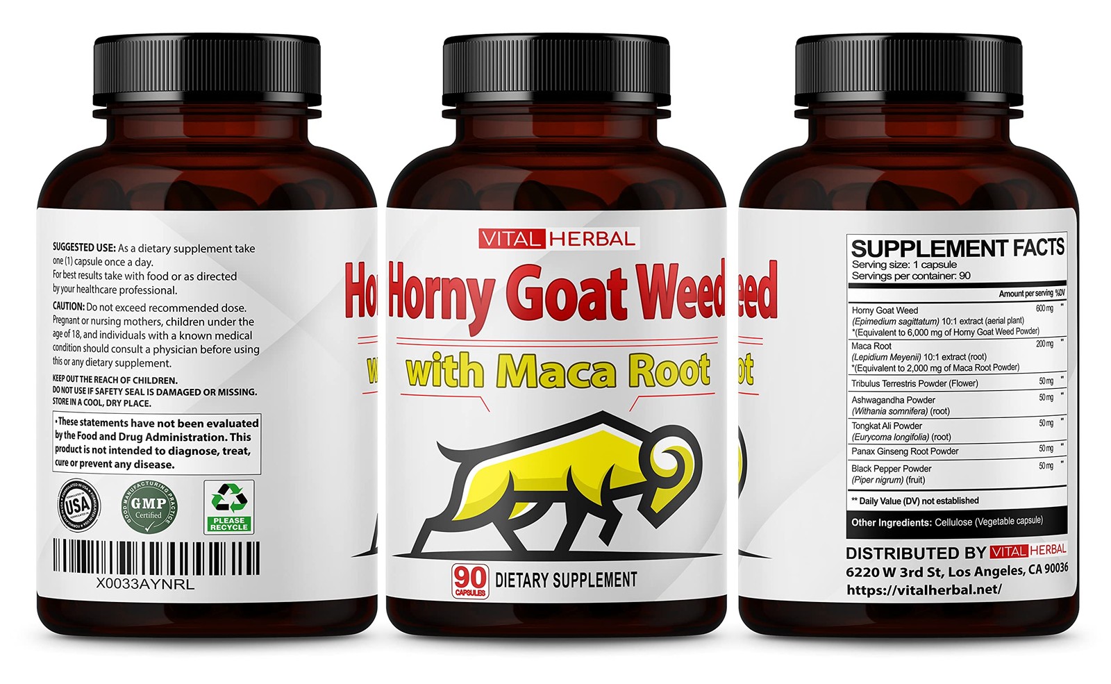 Horny Goat Weed Capsules for Maximum Strength with Maca Root Tribulus Ashwaga...