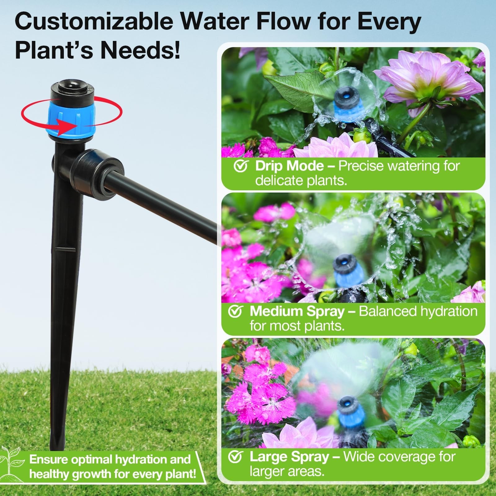 MIXC Drip Irrigation Emitters, Adjustable Emitter Vortex-100 Packs, Blue