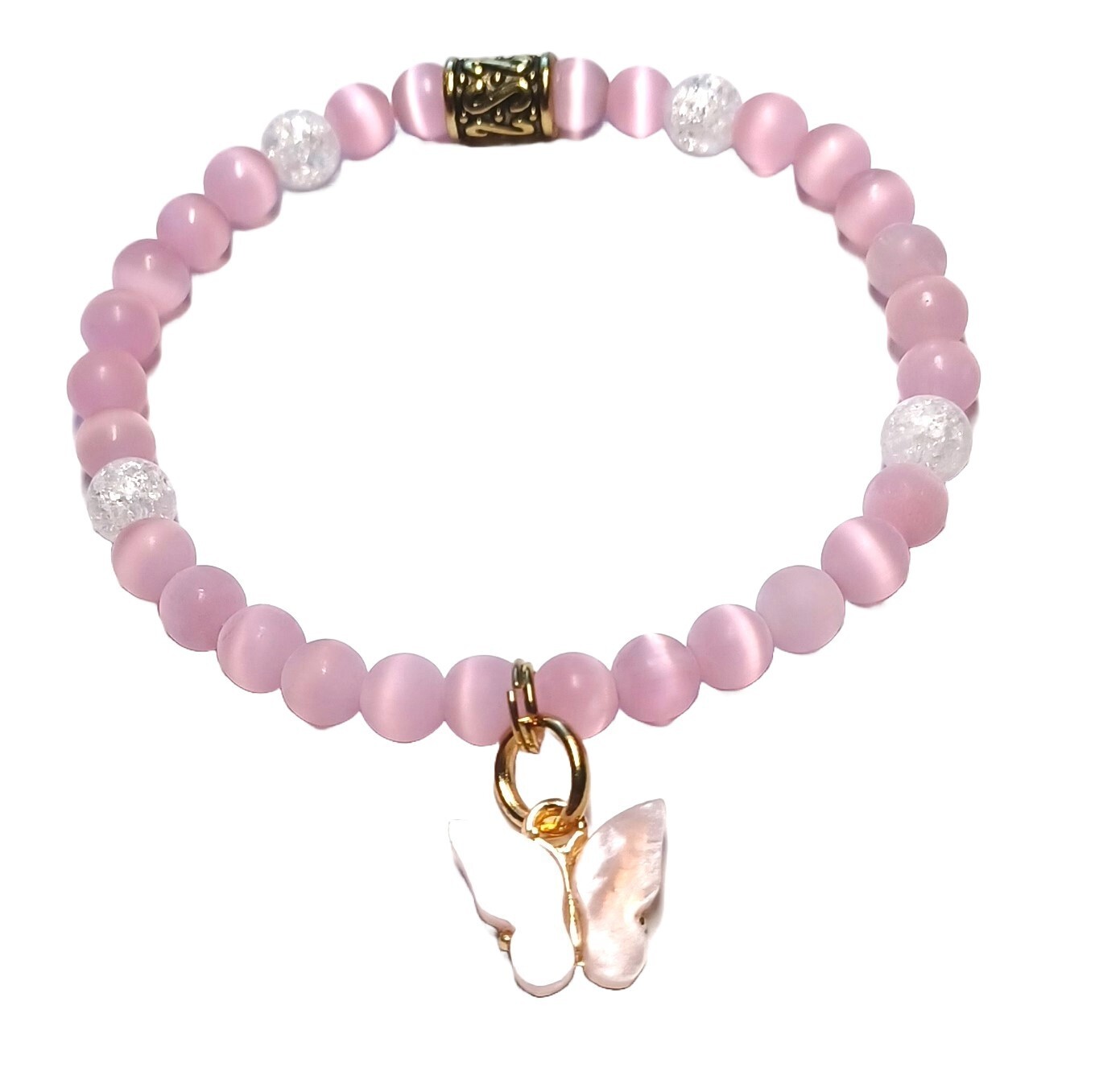 Fashionable Pink Beaded Bracelet with Butterfly Charm