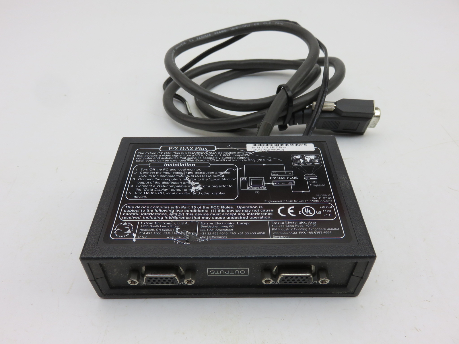 Extron P/2 DA2 Plus 33-1393-01 VGA Dual 2 Output Splitter Distribution Amplifier