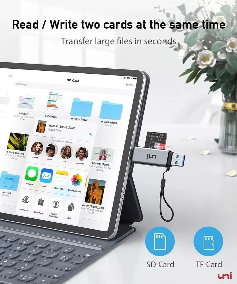 Uni SD Card Reader, High-Speed USB C to Micro SD Card Adapter USB 3.0 Dual Slots