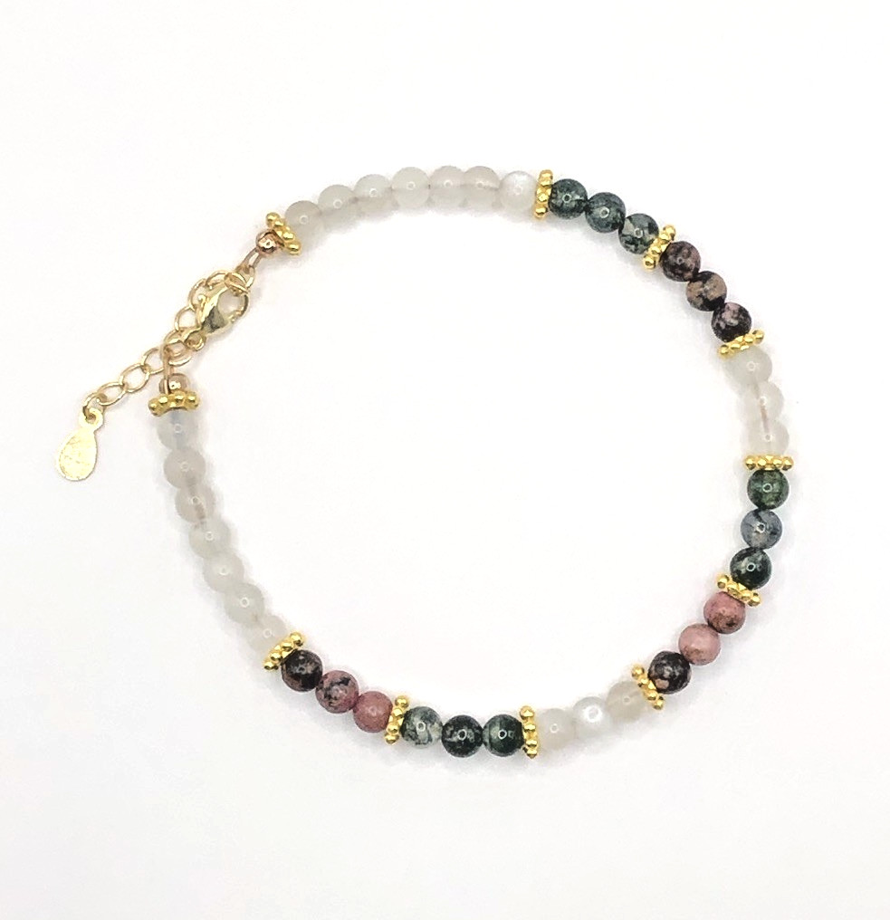 Tiny Multicolor Gemstone Beaded Bracelet, Moonstone