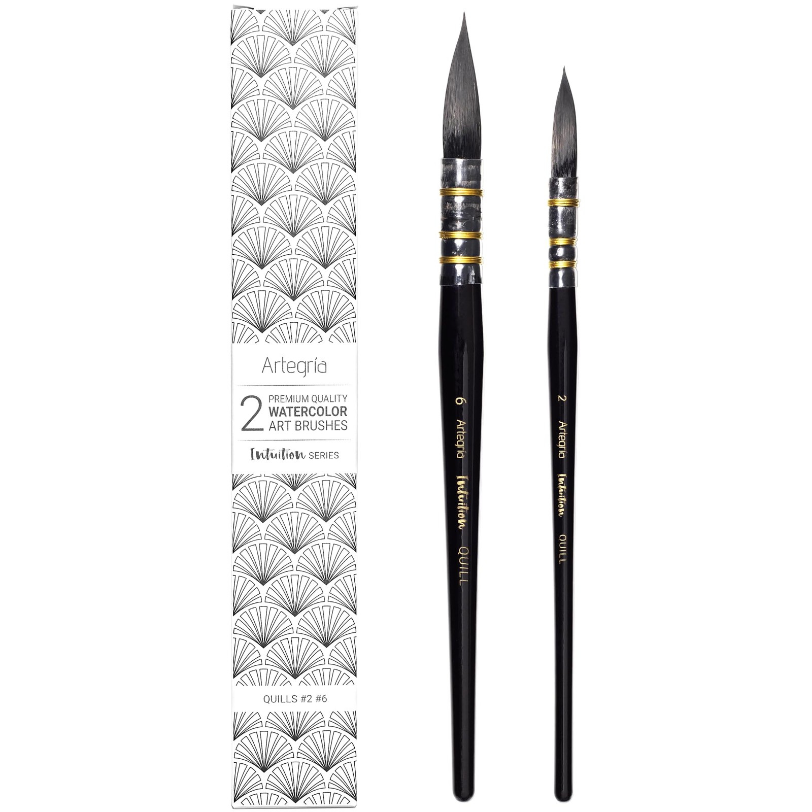 Watercolor Brush Set, Sizes 2 and 6, Professional Round Quill Mop Brushes wit...