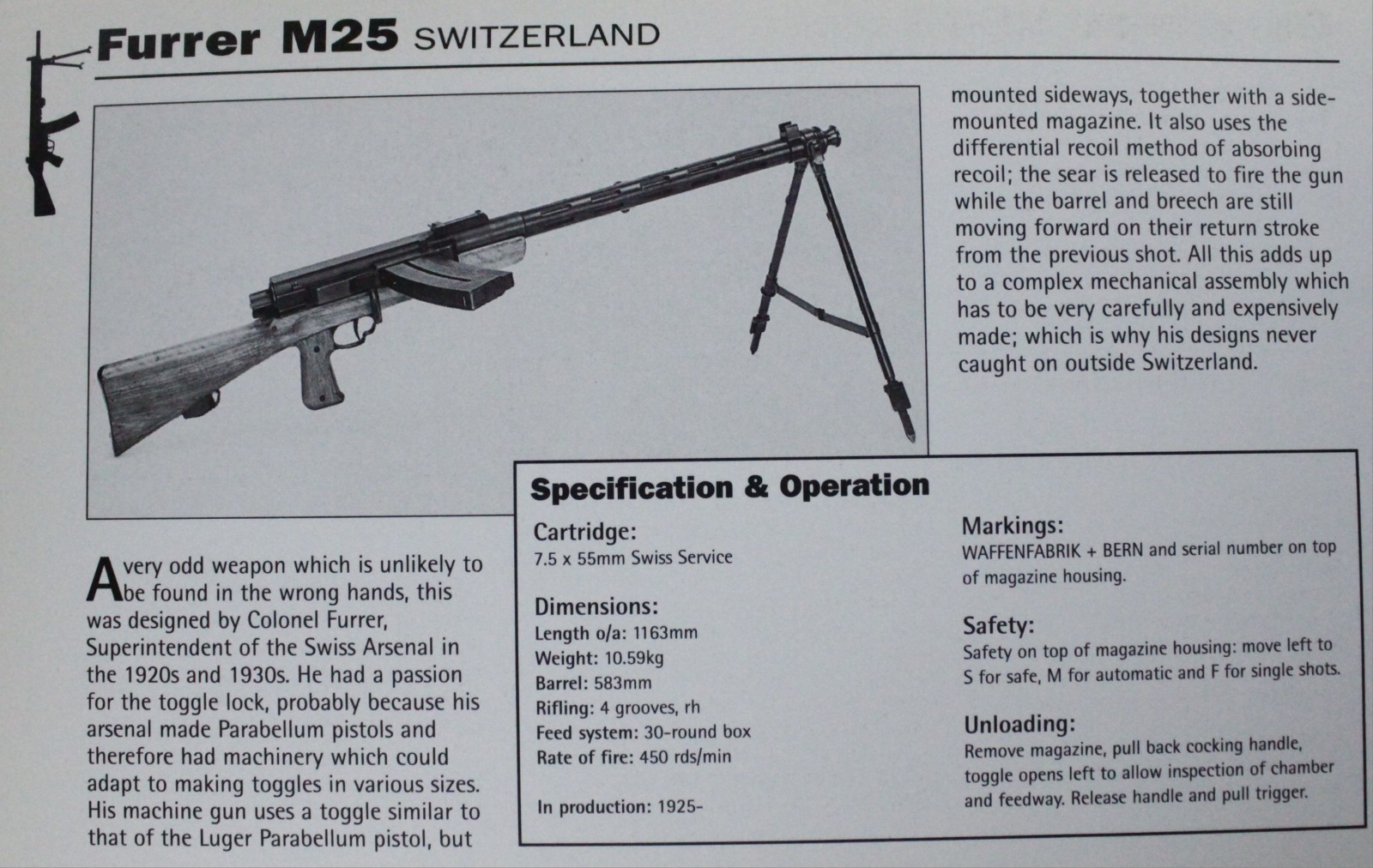 Furrer Gun Weapon Picture Out of Print Spec Sheet Article Decor
