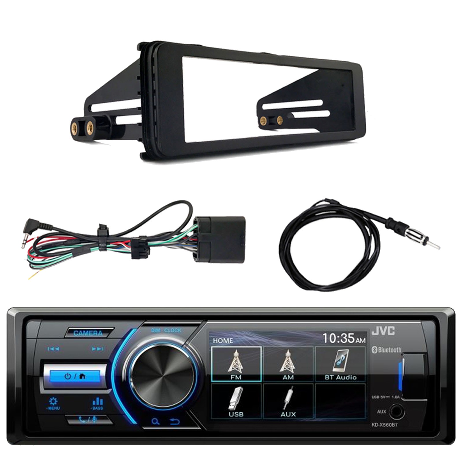JVC KD-X560BT 3" Display USB Stereo Receiver with Harley Dash Kit, 40" Antenna