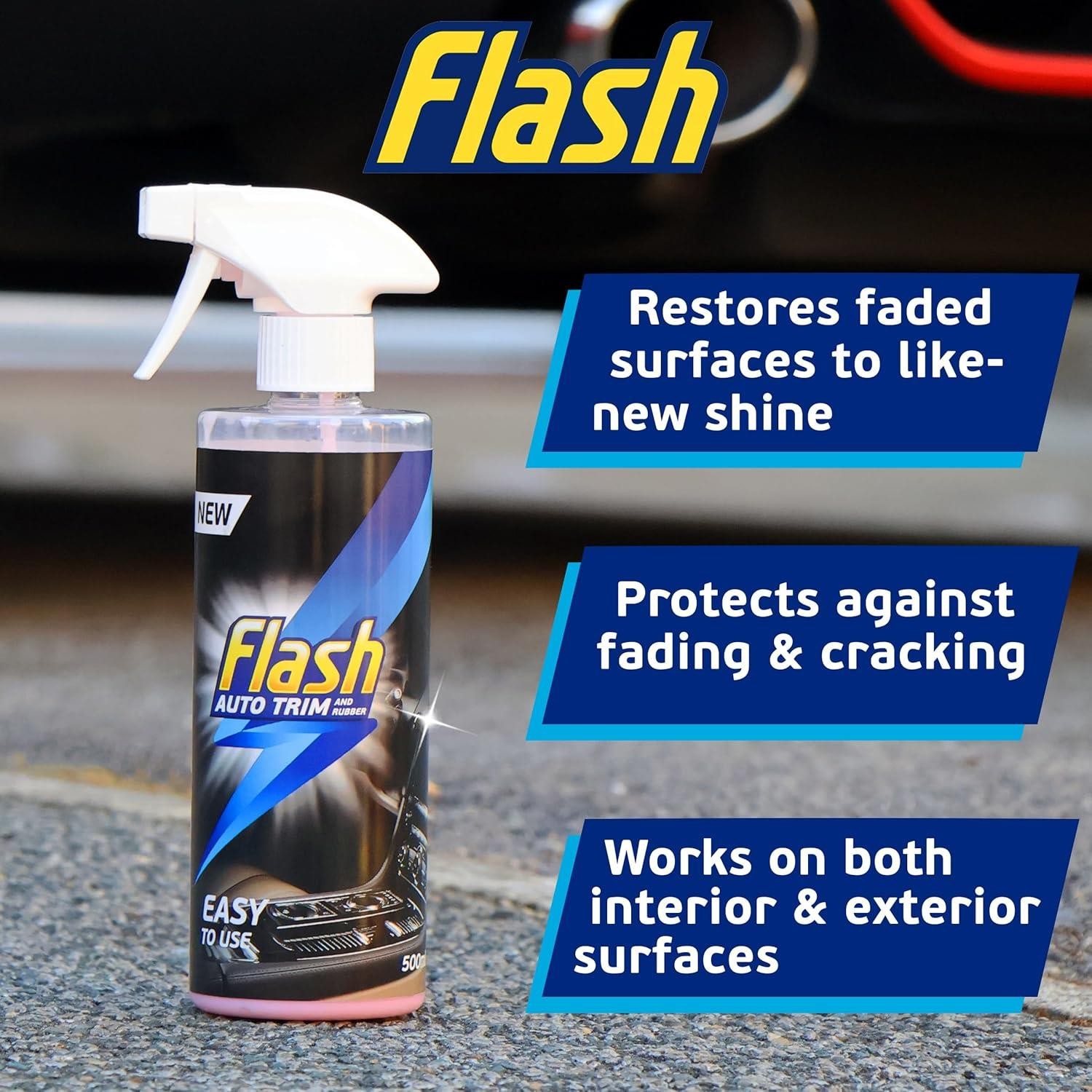 FLASH Trim & Rubber Care Dashboard Bumper Protector & Cleaner Spray 3x500ml