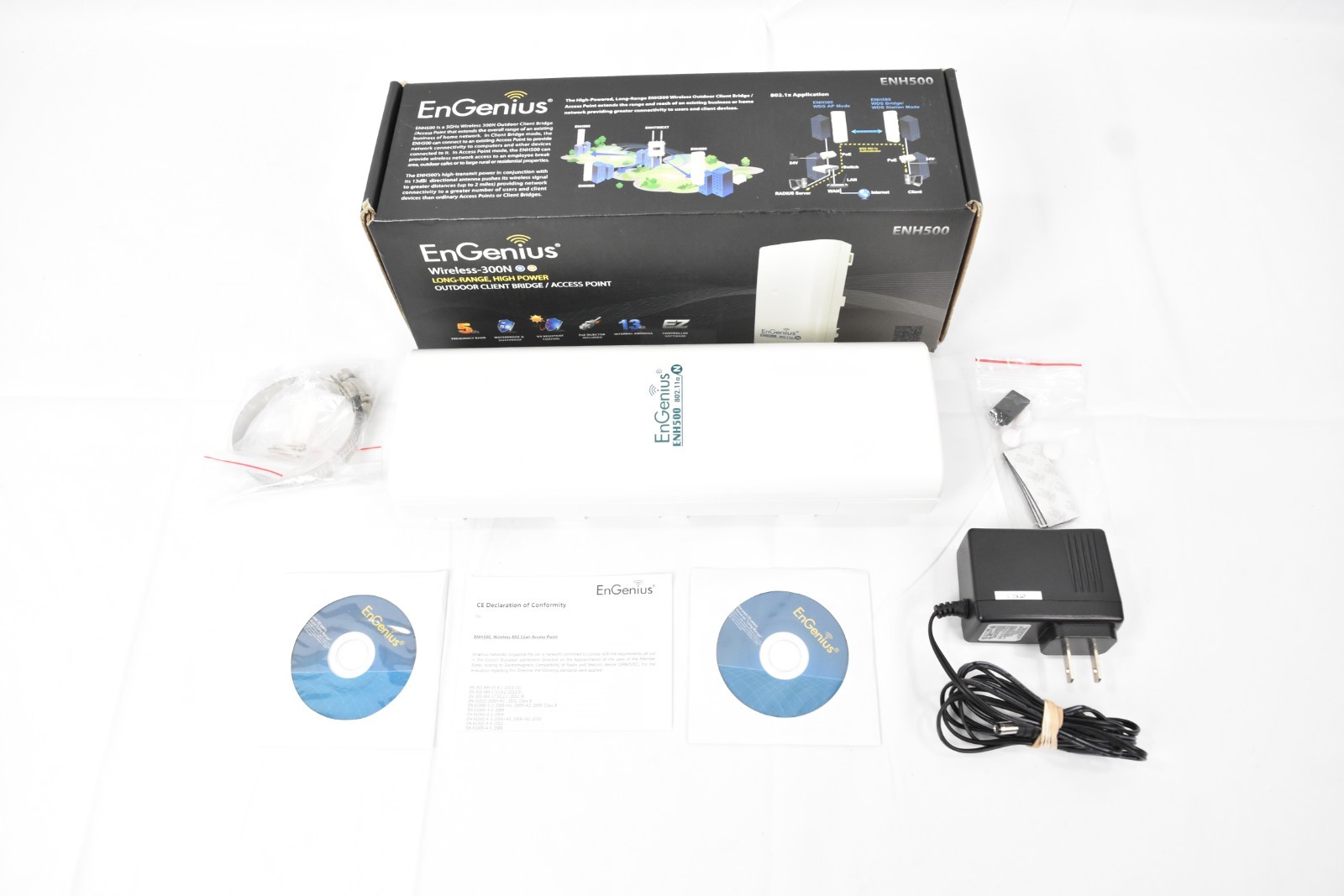 EnGenius ENH500 Wireless Outdoor Client Bridge 300N No PoE Injector