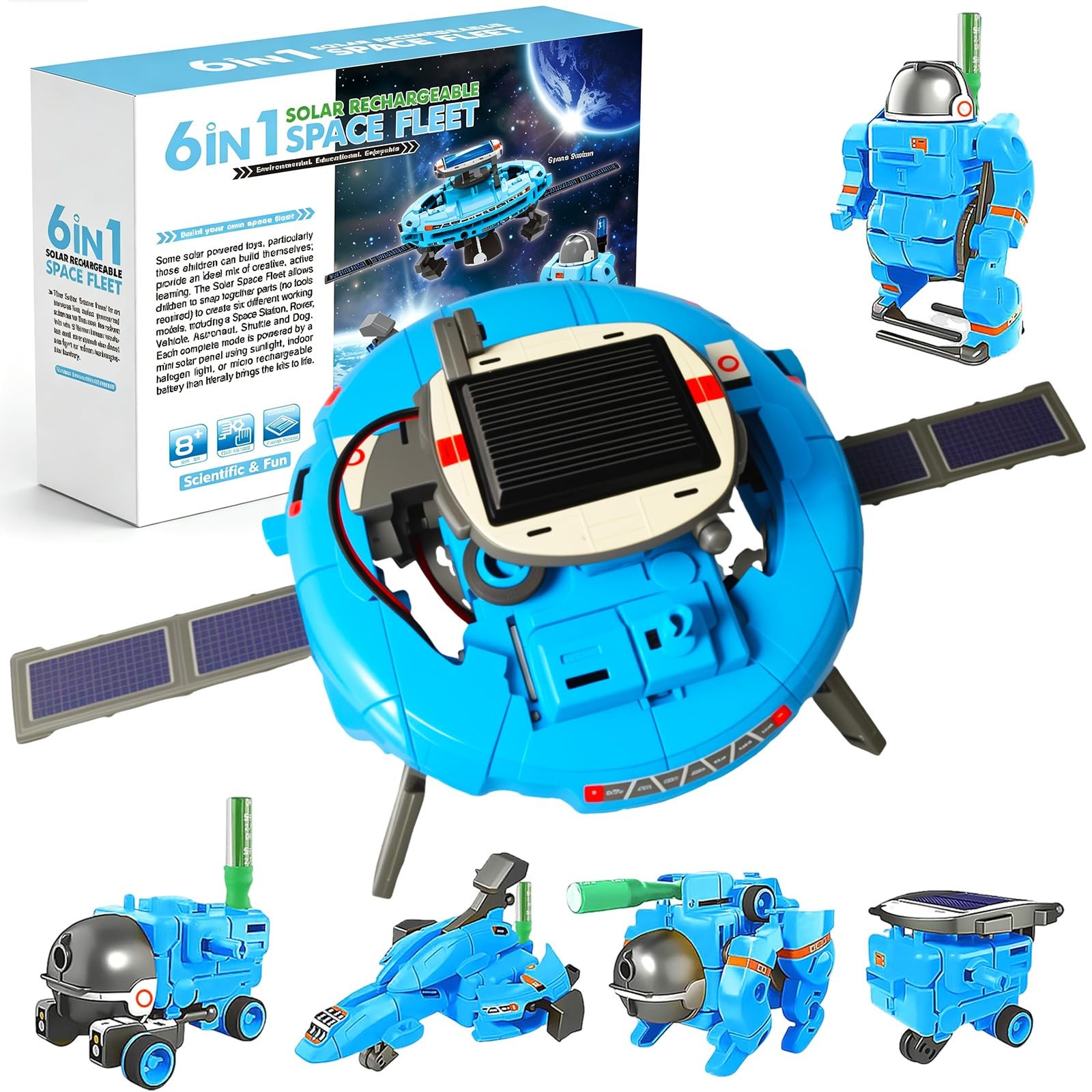 Hechify STEM Education Solar Robots Toys for Kids Age 8+, 6-in-1 DIY Blue
