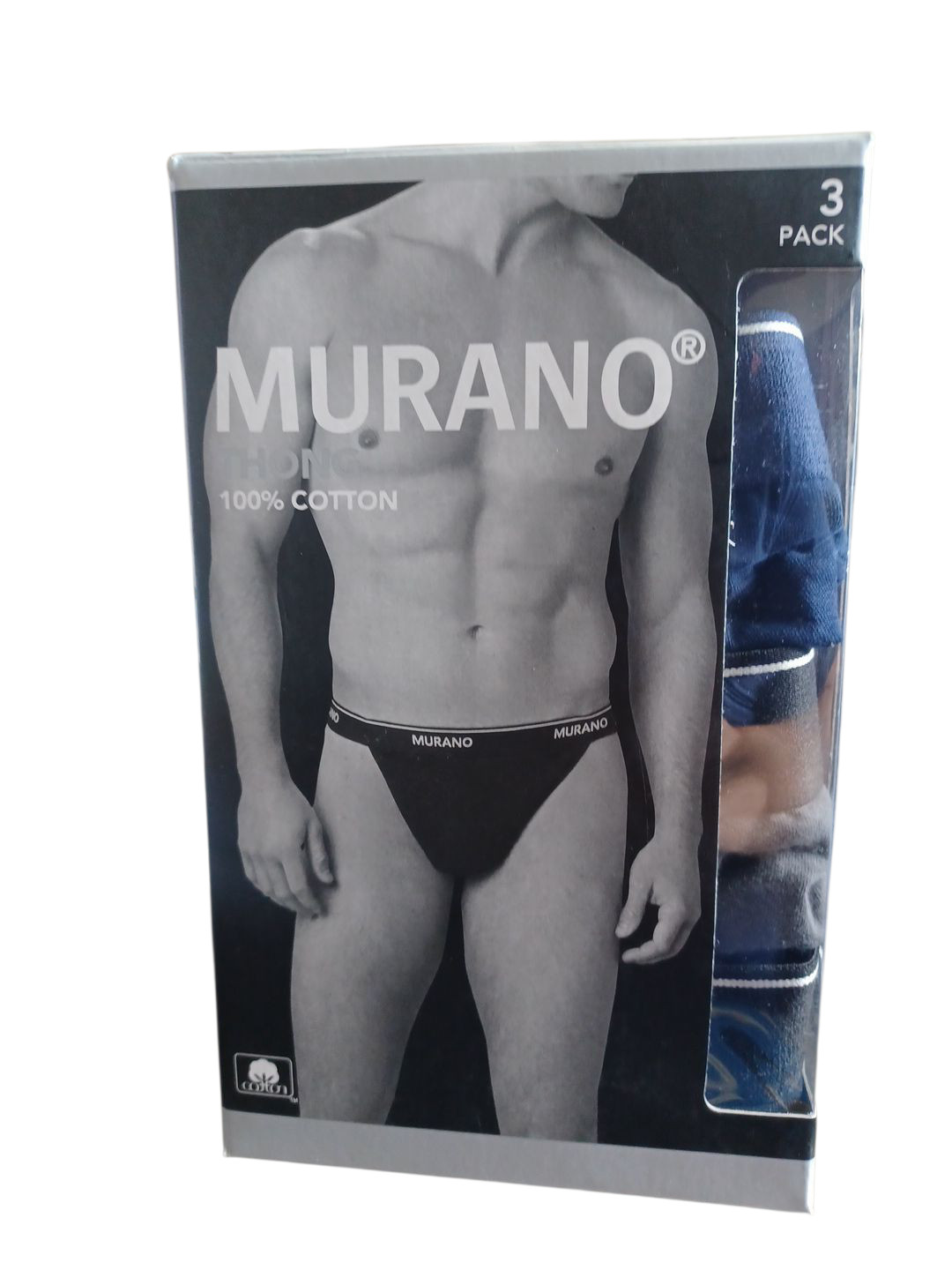 Murano Men's Thongs - 3 Pack, Size Medium 32 "- 34" (Blue/ Black/ Gray)