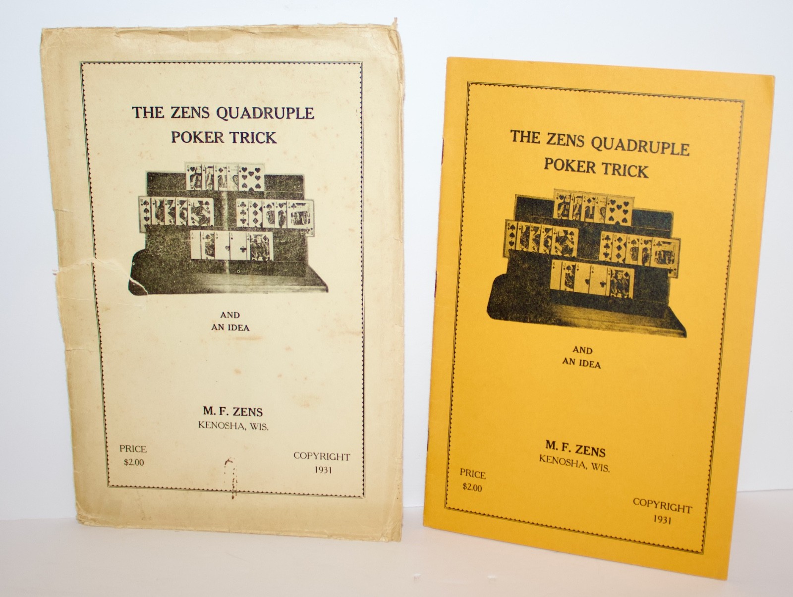 1931 THE ZENS QUADRUPLE POKER TRICK BY M.F. ZENS SIGNED 16 PG BOOKLET CARD MAGIC