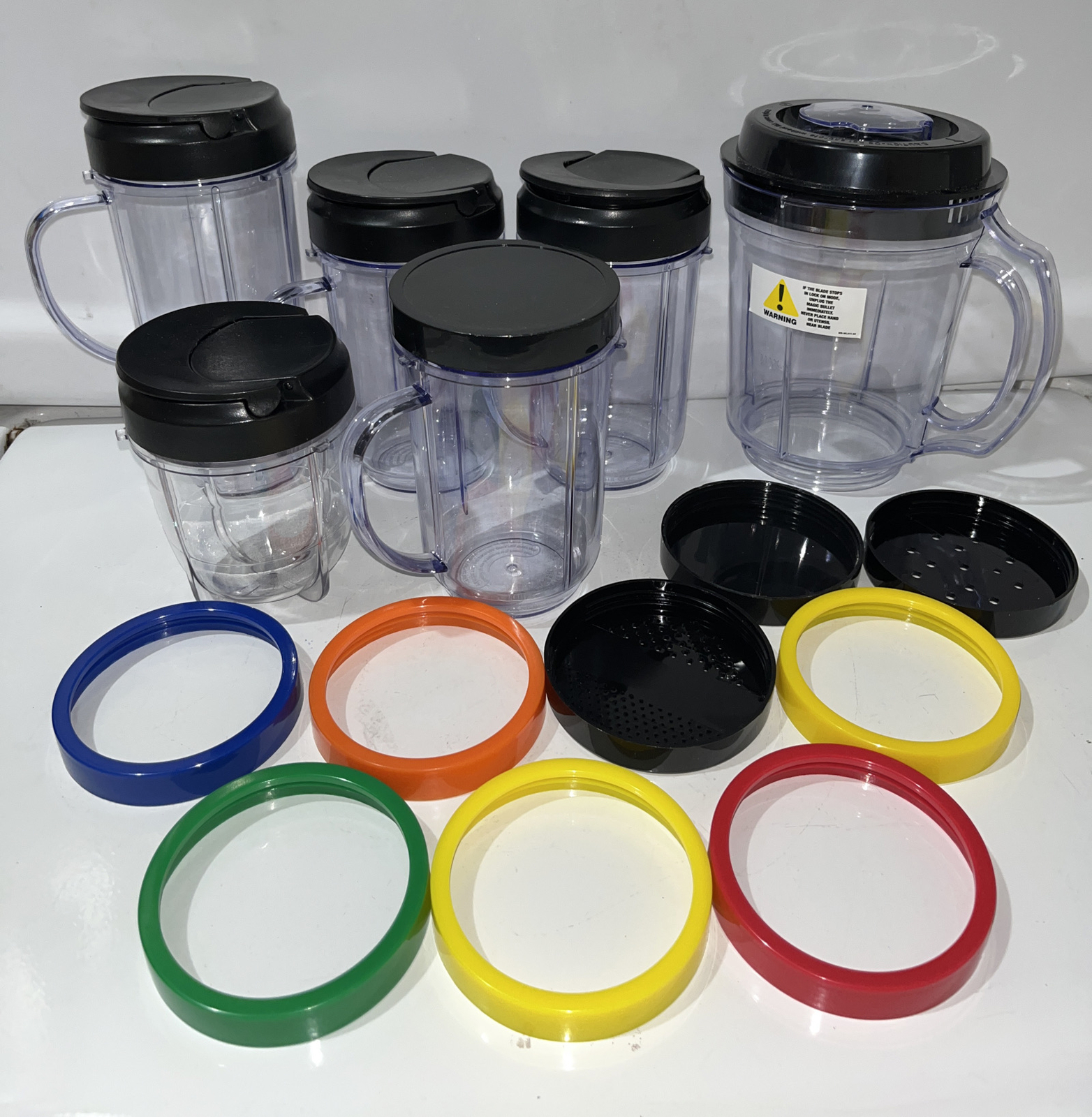 Magic Bullet Replacement Extra Parts Lot Cups Lids Screw On Tops 21 Pieces